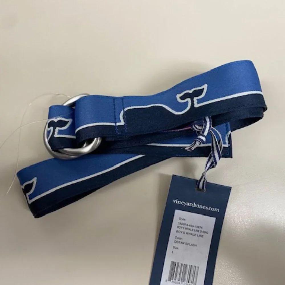NEW Boy's Vineyard Vines Whale Line D-Ring Belt Size Large